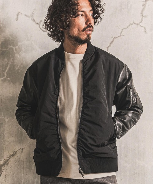 wjk reluxe(ダブルジェーケーリラックス)の「mj11772- Padded Synthetic Leather Combo MA-1 中綿MA-1ジャケット(WR26W-02)(MA-1・メンズ・オリーブ/ブラック/ネイビー・L/M/S)」の4枚目の写真