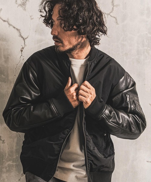 wjk reluxe(ダブルジェーケーリラックス)の「mj11772- Padded Synthetic Leather Combo MA-1 中綿MA-1ジャケット(WR26W-02)(MA-1・メンズ・オリーブ/ブラック/ネイビー・L/M/S)」の5枚目の写真