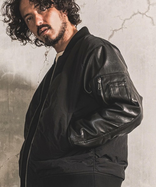 wjk reluxe(ダブルジェーケーリラックス)の「mj11772- Padded Synthetic Leather Combo MA-1 中綿MA-1ジャケット(WR26W-02)(MA-1・メンズ・オリーブ/ブラック/ネイビー・L/M/S)」の6枚目の写真