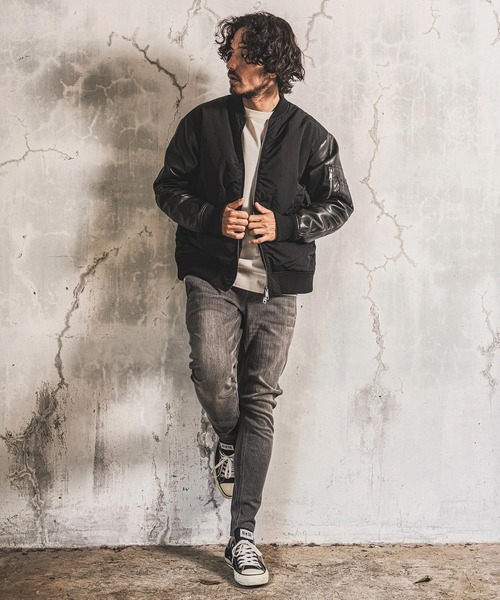 wjk reluxe(ダブルジェーケーリラックス)の「mj11772- Padded Synthetic Leather Combo MA-1 中綿MA-1ジャケット(WR26W-02)(MA-1・メンズ・オリーブ/ブラック/ネイビー・L/M/S)」の7枚目の写真