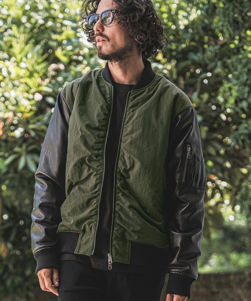 wjk reluxe(ダブルジェーケーリラックス)の「mj11772- Padded Synthetic Leather Combo MA-1 中綿MA-1ジャケット(WR26W-02)(MA-1・メンズ・オリーブ/ブラック/ネイビー・L/M/S)」の10枚目の写真