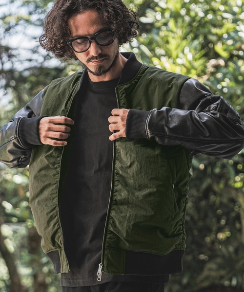 wjk reluxe(ダブルジェーケーリラックス)の「mj11772- Padded Synthetic Leather Combo MA-1 中綿MA-1ジャケット(WR26W-02)(MA-1・メンズ・オリーブ/ブラック/ネイビー・L/M/S)」の11枚目の写真