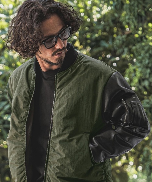 wjk reluxe(ダブルジェーケーリラックス)の「mj11772- Padded Synthetic Leather Combo MA-1 中綿MA-1ジャケット(WR26W-02)(MA-1・メンズ・オリーブ/ブラック/ネイビー・L/M/S)」の12枚目の写真