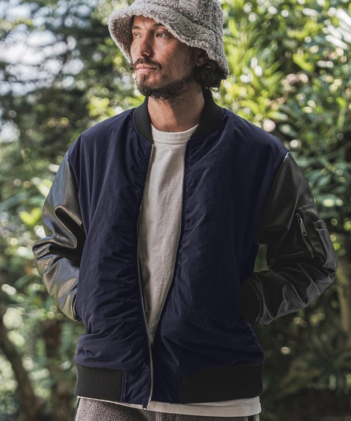 wjk reluxe(ダブルジェーケーリラックス)の「mj11772- Padded Synthetic Leather Combo MA-1 中綿MA-1ジャケット(WR26W-02)(MA-1・メンズ・オリーブ/ブラック/ネイビー・L/M/S)」の16枚目の写真