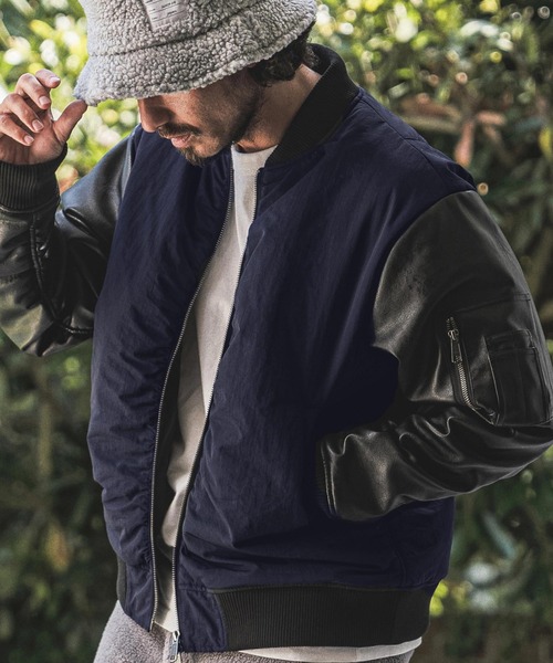 wjk reluxe(ダブルジェーケーリラックス)の「mj11772- Padded Synthetic Leather Combo MA-1 中綿MA-1ジャケット(WR26W-02)(MA-1・メンズ・オリーブ/ブラック/ネイビー・L/M/S)」の18枚目の写真