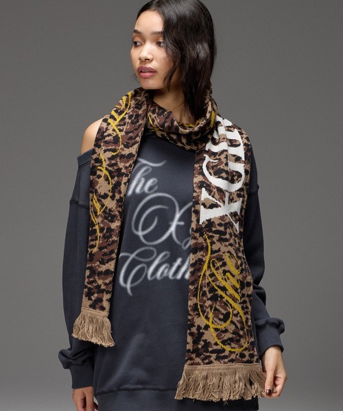 ロゴデザイン マフラー 黒とベージュ MIXED FONT LOGO KNIT SCARF（マフラー）｜X-girl（エックスガール）の