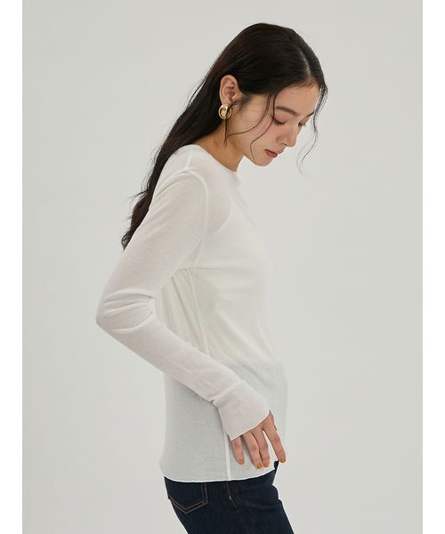 Mila Owen(ミラオーウェン)の「強撚シアーフライスロングTシャツ(Tシャツ/カットソー・レディース・ベージュ/グレー/ホワイト/ブラック・F)」の11枚目の写真