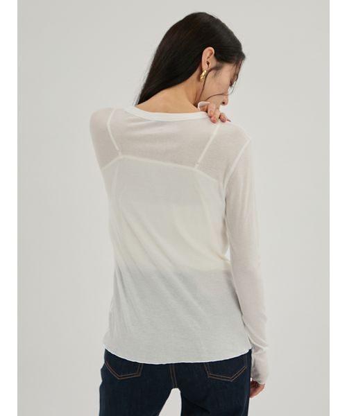 Mila Owen(ミラオーウェン)の「強撚シアーフライスロングTシャツ(Tシャツ/カットソー・レディース・ベージュ/グレー/ホワイト/ブラック・F)」の12枚目の写真