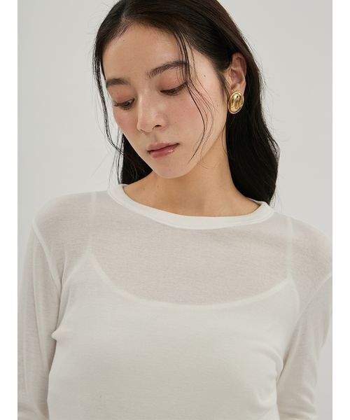 Mila Owen(ミラオーウェン)の「強撚シアーフライスロングTシャツ(Tシャツ/カットソー・レディース・ベージュ/グレー/ホワイト/ブラック・F)」の13枚目の写真