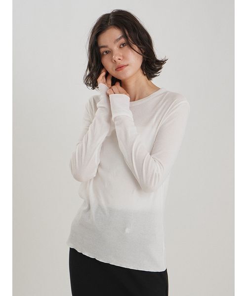 Mila Owen(ミラオーウェン)の「強撚シアーフライスロングTシャツ(Tシャツ/カットソー・レディース・ベージュ/グレー/ホワイト/ブラック・F)」の16枚目の写真