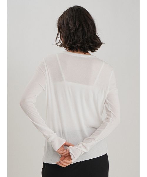 Mila Owen(ミラオーウェン)の「強撚シアーフライスロングTシャツ(Tシャツ/カットソー・レディース・ベージュ/グレー/ホワイト/ブラック・F)」の18枚目の写真