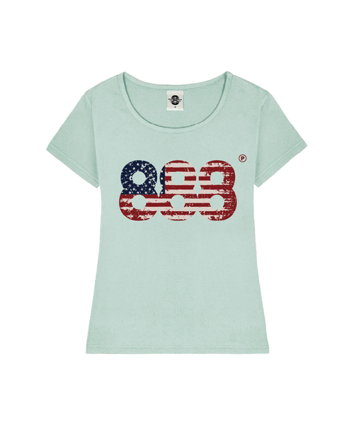 PRIMATE(プライメイト)の「USA NUMBER.888 レディース Uネックスリムフィット半袖Tシャツ 6 COLORS(Tシャツ/カットソー・レディース・ピンク/ホワイト/ブラック/ミント/ミックスグレー/ネイビー・SMALL/MEDIUM)」の4枚目の写真