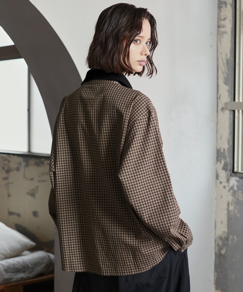 ROCHEM（ローシェン）の「ワンポイントロゴ刺繍襟リブミニチェックシャツ（シャツ/ブラウス・メンズ・ブラウン/ブラック・XS/S/M/L）」の17枚目の写真