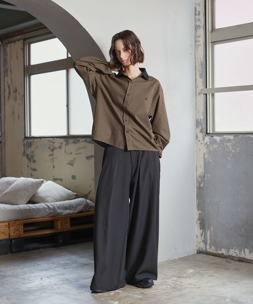 ROCHEM（ローシェン）の「ワンポイントロゴ刺繍襟リブミニチェックシャツ（シャツ/ブラウス・メンズ・ブラウン/ブラック・XS/S/M/L）」の21枚目の写真