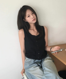 GAUZE SLEEVELESS BLOUSE_BLACK