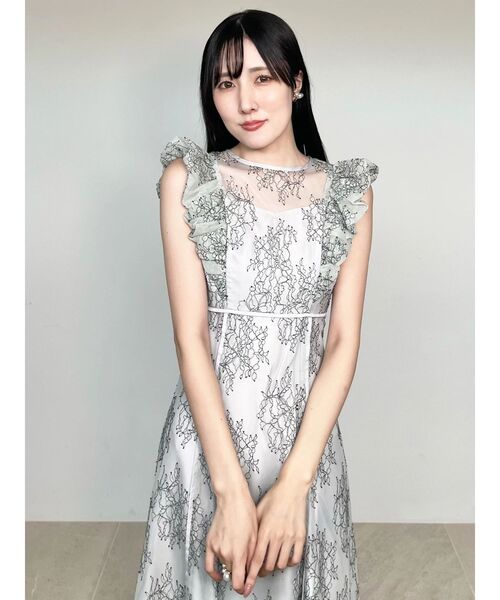 MERCURYDUO（マーキュリーデュオ）の「レースラッフルフレアワンピース（ドレス・レディース・チャコールグレー/ミント・SMALL/MEDIUM）」の2枚目の写真