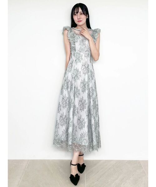 MERCURYDUO（マーキュリーデュオ）の「レースラッフルフレアワンピース（ドレス・レディース・チャコールグレー/ミント・SMALL/MEDIUM）」の4枚目の写真