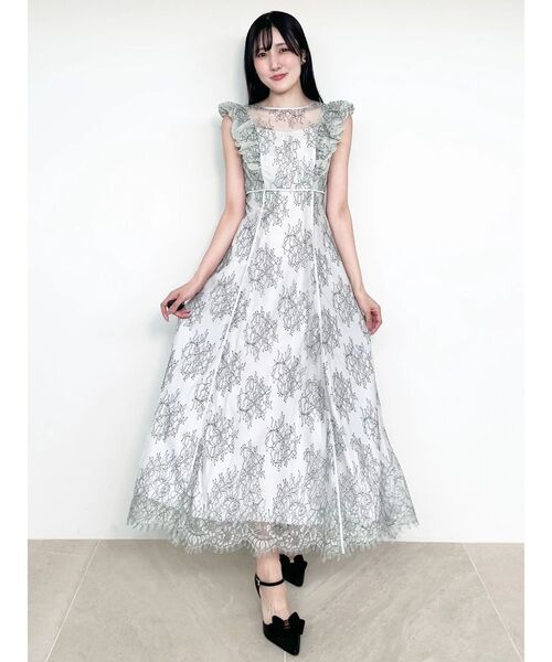 MERCURYDUO（マーキュリーデュオ）の「レースラッフルフレアワンピース（ドレス・レディース・チャコールグレー/ミント・SMALL/MEDIUM）」の5枚目の写真