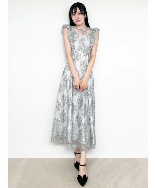 MERCURYDUO（マーキュリーデュオ）の「レースラッフルフレアワンピース（ドレス・レディース・チャコールグレー/ミント・SMALL/MEDIUM）」の6枚目の写真