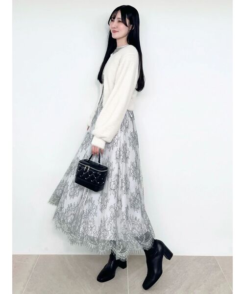 MERCURYDUO（マーキュリーデュオ）の「レースラッフルフレアワンピース（ドレス・レディース・チャコールグレー/ミント・SMALL/MEDIUM）」の9枚目の写真