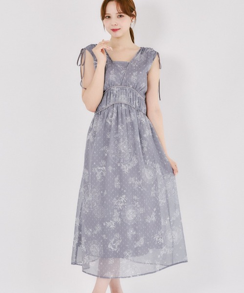 tocco closet（トッコ　クローゼット）の「リボン付きドロスト星座柄マキシワンピース（ワンピース・レディース・チャコールグレー/アイボリー・M）」の2枚目の写真