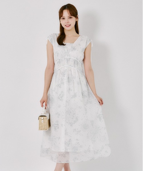 tocco closet（トッコ　クローゼット）の「リボン付きドロスト星座柄マキシワンピース（ワンピース・レディース・チャコールグレー/アイボリー・M）」の5枚目の写真