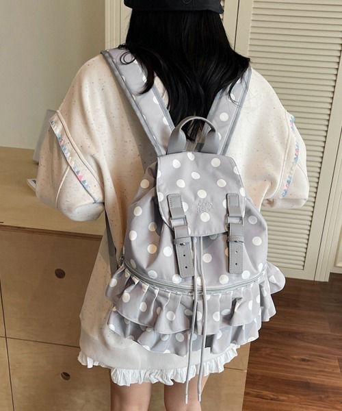 Miniministore(ミニミニストア)の「ドット柄リュックサックフリルバックパック(バックパック/リュック・レディース・ライトグレー/ブラック/オフホワイト・FREE)」の3枚目の写真