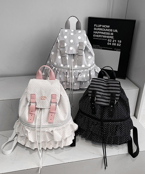 Miniministore(ミニミニストア)の「ドット柄リュックサックフリルバックパック(バックパック/リュック・レディース・ライトグレー/ブラック/オフホワイト・FREE)」の17枚目の写真
