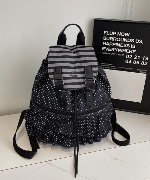 Miniministore(ミニミニストア)の「ドット柄リュックサックフリルバックパック(バックパック/リュック・レディース・ライトグレー/ブラック/オフホワイト・FREE)」の14枚目の写真