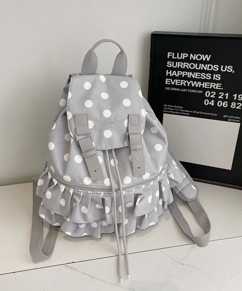 Miniministore(ミニミニストア)の「ドット柄リュックサックフリルバックパック(バックパック/リュック・レディース・ライトグレー/ブラック/オフホワイト・FREE)」の13枚目の写真