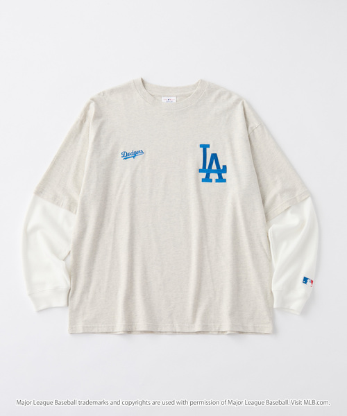 MLB(メジャーリーグベースボール)の「MLB/メジャーリーグベースボール 別注 ロゴ刺繍 ワッフルスリーブ フェイクレイヤードロンT(Tシャツ/カットソー・メンズ・ダークブラウン/スミクロ/ブラック/ネイビー/オートミール・S/M/L)」の14枚目の写真