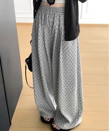 ボタニカル柄タック入りスウェットワイドパンツ