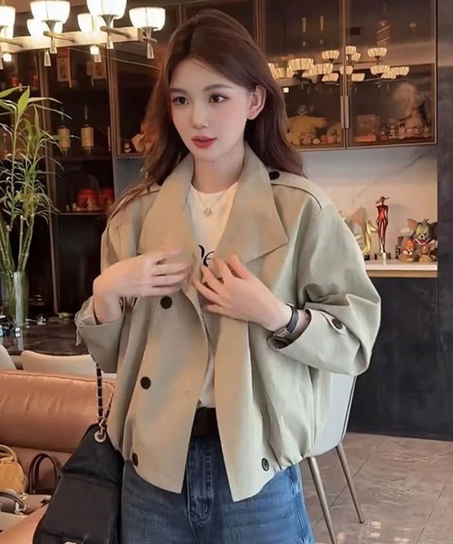 セール】ショート丈ダブルトレンチコート（トレンチコート）｜lulufa