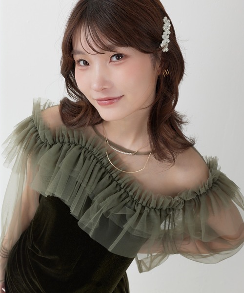 Kana(カナ)の「パールチュールウェーブIラインドレス パーティー 結婚式 お呼ばれ オケージョン(ドレス・レディース・オリーブ/グレイッシュブルー/ブラック・M)」の2枚目の写真