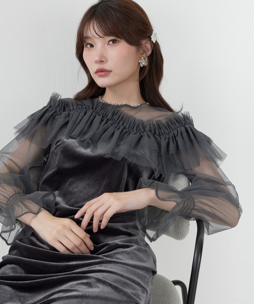 Kana(カナ)の「パールチュールウェーブIラインドレス パーティー 結婚式 お呼ばれ オケージョン(ドレス・レディース・オリーブ/グレイッシュブルー/ブラック・M)」の3枚目の写真
