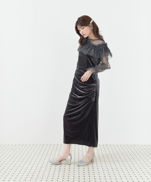 Kana(カナ)の「パールチュールウェーブIラインドレス パーティー 結婚式 お呼ばれ オケージョン(ドレス・レディース・オリーブ/グレイッシュブルー/ブラック・M)」の22枚目の写真