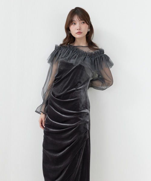Kana(カナ)の「パールチュールウェーブIラインドレス パーティー 結婚式 お呼ばれ オケージョン(ドレス・レディース・オリーブ/グレイッシュブルー/ブラック・M)」の20枚目の写真
