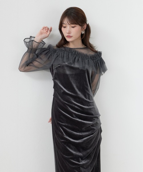 Kana(カナ)の「パールチュールウェーブIラインドレス パーティー 結婚式 お呼ばれ オケージョン(ドレス・レディース・オリーブ/グレイッシュブルー/ブラック・M)」の14枚目の写真