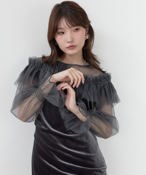 Kana(カナ)の「パールチュールウェーブIラインドレス パーティー 結婚式 お呼ばれ オケージョン(ドレス・レディース・オリーブ/グレイッシュブルー/ブラック・M)」の15枚目の写真