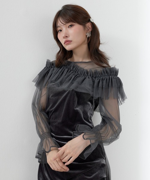 Kana(カナ)の「パールチュールウェーブIラインドレス パーティー 結婚式 お呼ばれ オケージョン(ドレス・レディース・オリーブ/グレイッシュブルー/ブラック・M)」の19枚目の写真