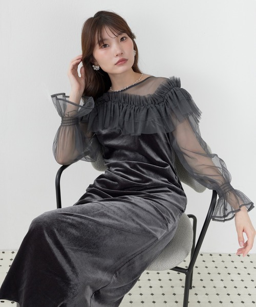 Kana(カナ)の「パールチュールウェーブIラインドレス パーティー 結婚式 お呼ばれ オケージョン(ドレス・レディース・オリーブ/グレイッシュブルー/ブラック・M)」の17枚目の写真