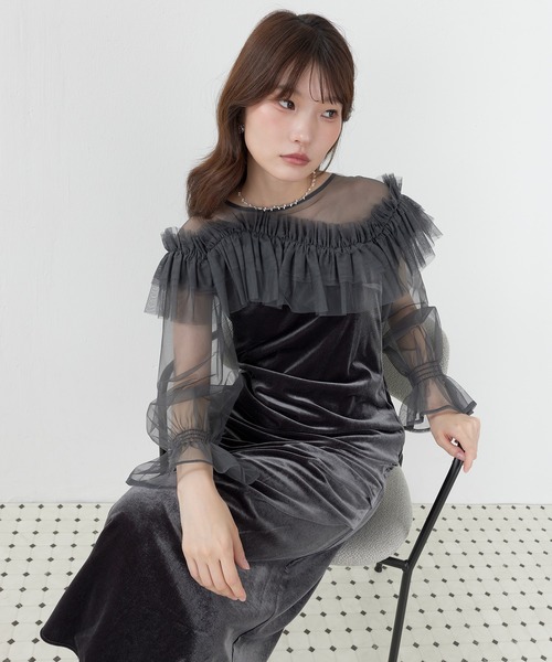Kana(カナ)の「パールチュールウェーブIラインドレス パーティー 結婚式 お呼ばれ オケージョン(ドレス・レディース・オリーブ/グレイッシュブルー/ブラック・M)」の13枚目の写真