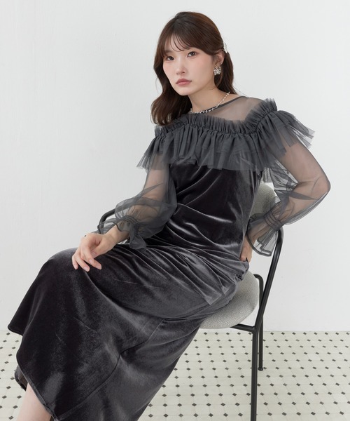 Kana(カナ)の「パールチュールウェーブIラインドレス パーティー 結婚式 お呼ばれ オケージョン(ドレス・レディース・オリーブ/グレイッシュブルー/ブラック・M)」の18枚目の写真