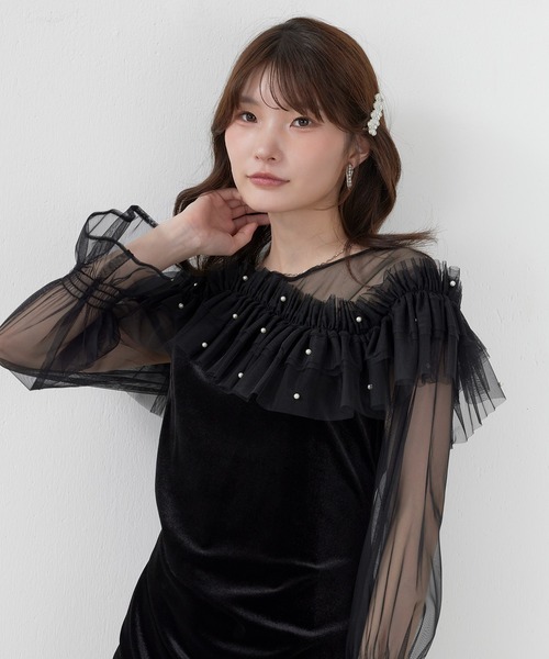 Kana(カナ)の「パールチュールウェーブIラインドレス パーティー 結婚式 お呼ばれ オケージョン(ドレス・レディース・オリーブ/グレイッシュブルー/ブラック・M)」の5枚目の写真
