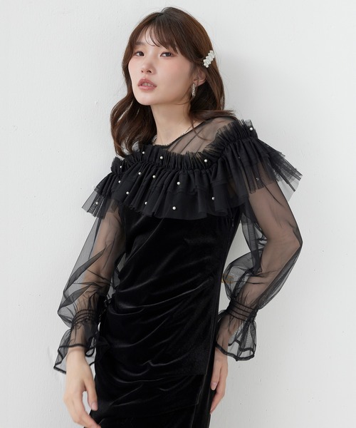 Kana(カナ)の「パールチュールウェーブIラインドレス パーティー 結婚式 お呼ばれ オケージョン(ドレス・レディース・オリーブ/グレイッシュブルー/ブラック・M)」の8枚目の写真