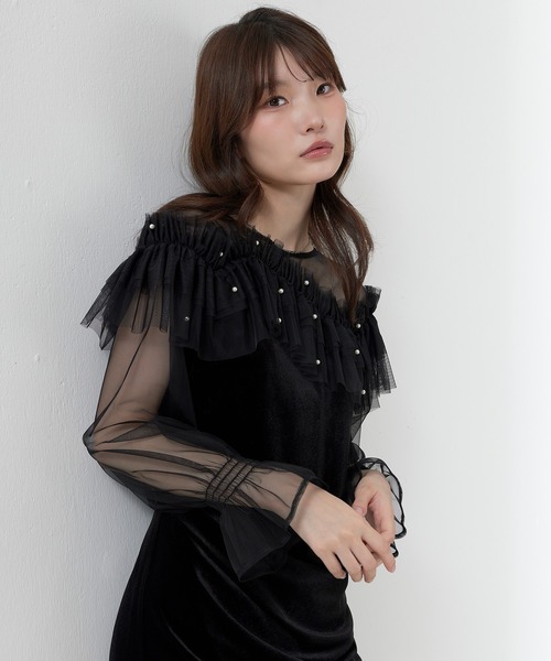 Kana(カナ)の「パールチュールウェーブIラインドレス パーティー 結婚式 お呼ばれ オケージョン(ドレス・レディース・オリーブ/グレイッシュブルー/ブラック・M)」の10枚目の写真