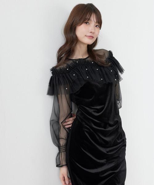 Kana(カナ)の「パールチュールウェーブIラインドレス パーティー 結婚式 お呼ばれ オケージョン(ドレス・レディース・オリーブ/グレイッシュブルー/ブラック・M)」の6枚目の写真