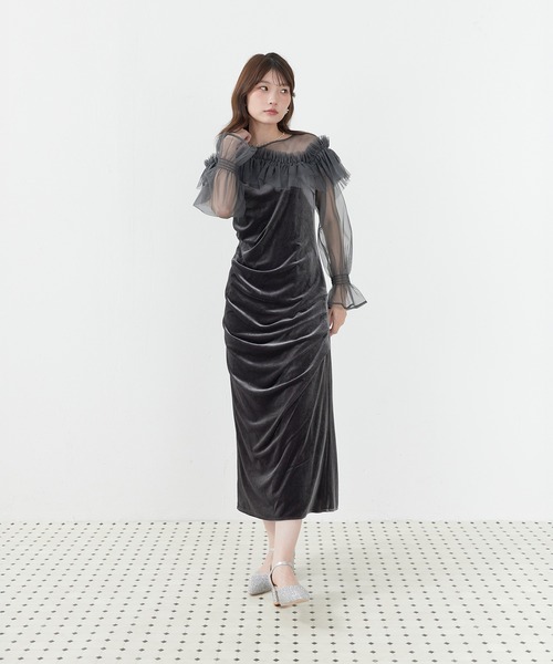 Kana(カナ)の「パールチュールウェーブIラインドレス パーティー 結婚式 お呼ばれ オケージョン(ドレス・レディース・オリーブ/グレイッシュブルー/ブラック・M)」の21枚目の写真
