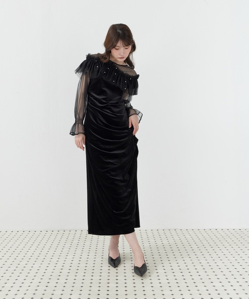 Kana(カナ)の「パールチュールウェーブIラインドレス パーティー 結婚式 お呼ばれ オケージョン(ドレス・レディース・オリーブ/グレイッシュブルー/ブラック・M)」の11枚目の写真