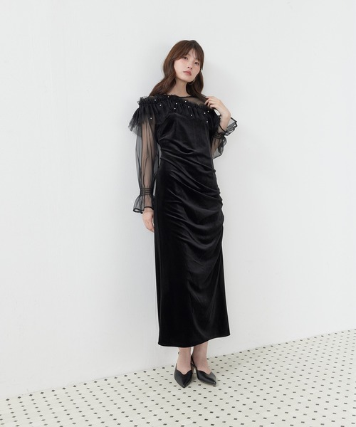 Kana(カナ)の「パールチュールウェーブIラインドレス パーティー 結婚式 お呼ばれ オケージョン(ドレス・レディース・オリーブ/グレイッシュブルー/ブラック・M)」の7枚目の写真